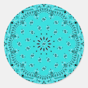 Sticker Rond Lt Turquoise Paisley Western Bandana Scarf Print