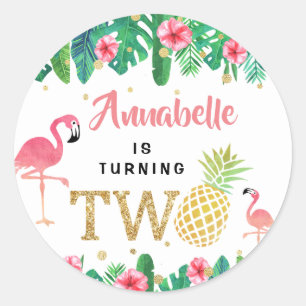 Sticker Rond Luau de plage d'été tropical Filles 2e anniversair