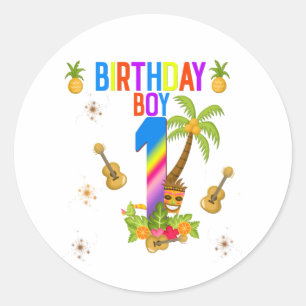 Sticker Rond Luau Hawaii Hawaii Pool Boy Birthday Party