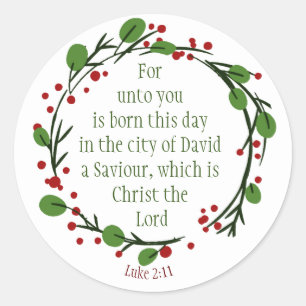 Sticker Rond Luc 2:11 Christian Christmas Scripture Wreath