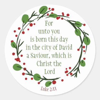 Sticker Rond Luc 2:11 Christian Christmas Scripture Wreath