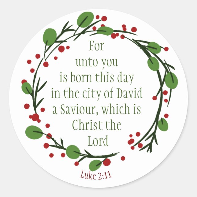 Sticker Rond Luc 2:11 Christian Christmas Scripture Wreath (Devant)
