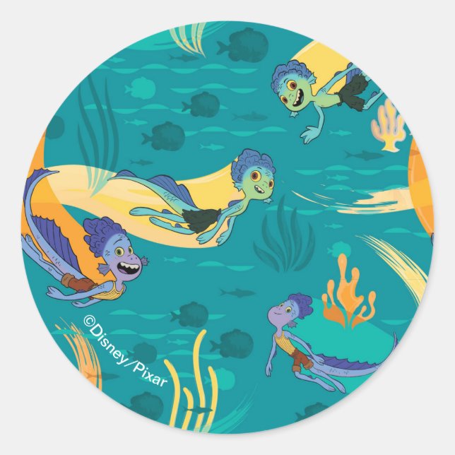 Sticker Rond Luca | Alberto & Luca Swim Avec Motif de poisson (Devant)