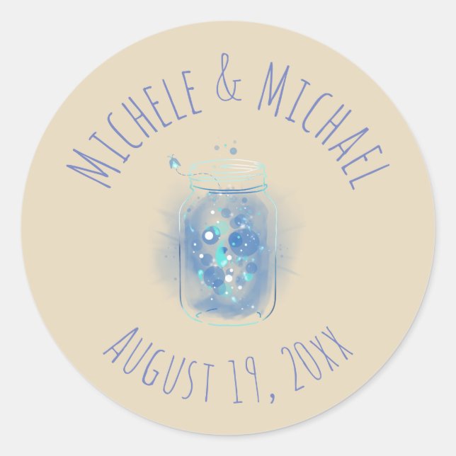 Sticker Rond Lucioles dans un bocal Noms personnalisés Date (Devant)