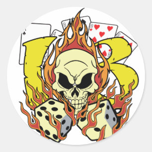 Sticker Rond Lucky 13 dés et crâne