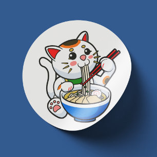 Sticker Rond Lucky Cat Ramen