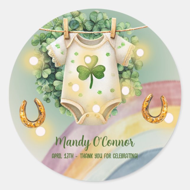 Sticker Rond Lucky Charm Shamrock et Baby shower Rainbow (Devant)