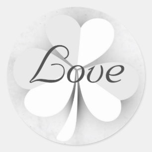 Sticker Rond Lucky Clover Love Irish Grey and White