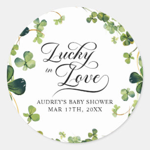 Sticker Rond Lucky in Love Baby Shower au Trèfle Vert