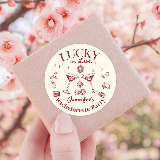 Sticker Rond Lucky In Love Cocktail Bachelorette Party (Créateur téléchargé)