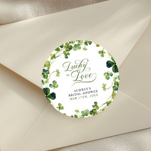 Sticker Rond Lucky in Love Fête de Fiançailles Shamrock Vert