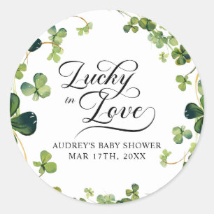 Sticker Rond Lucky in Love Fête des mariées Shamrock vert