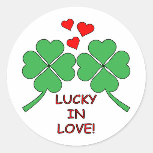 Sticker Rond Lucky In Love Hearts Clover