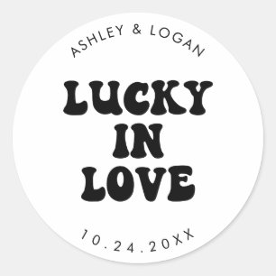 Sticker Rond Lucky In Love Retro Mariage Loterie Favoriser