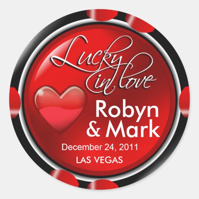 Sticker Rond Lucky in Love Vegas Newlyweds Casino Chip (Devant)