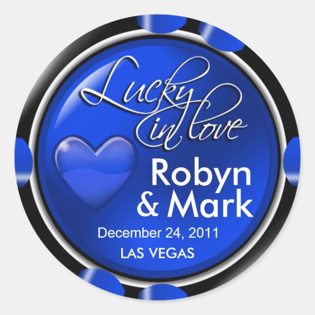Sticker Rond Lucky in Love Vegas Newlyweds Casino Chip (Devant)
