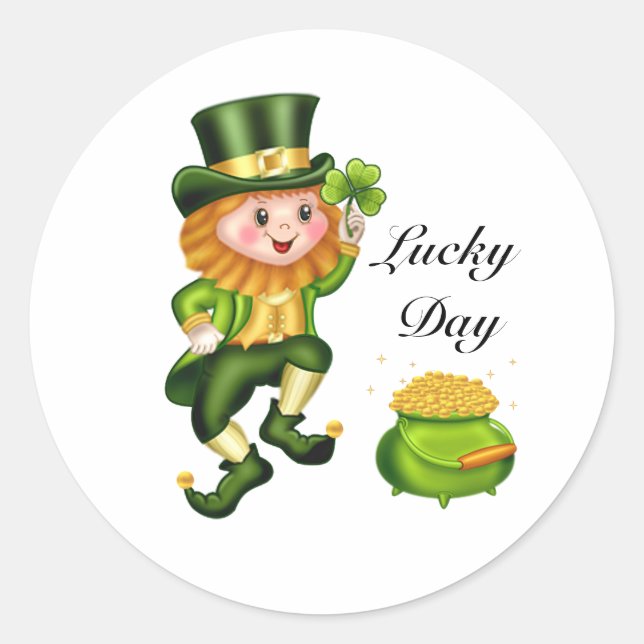 Sticker Rond Lucky leprechaun, shamrock & pot d'or (Devant)