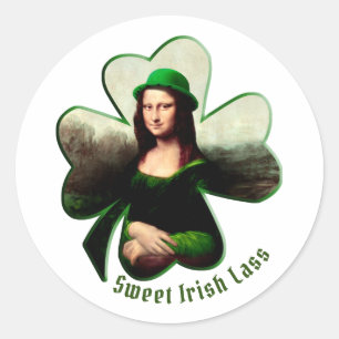 Sticker Rond Lucky Mona Lisa Saint-Patrick