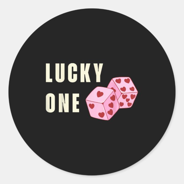 Sticker Rond Lucky One Heart Dice Couples Matching Valentines D (Devant)
