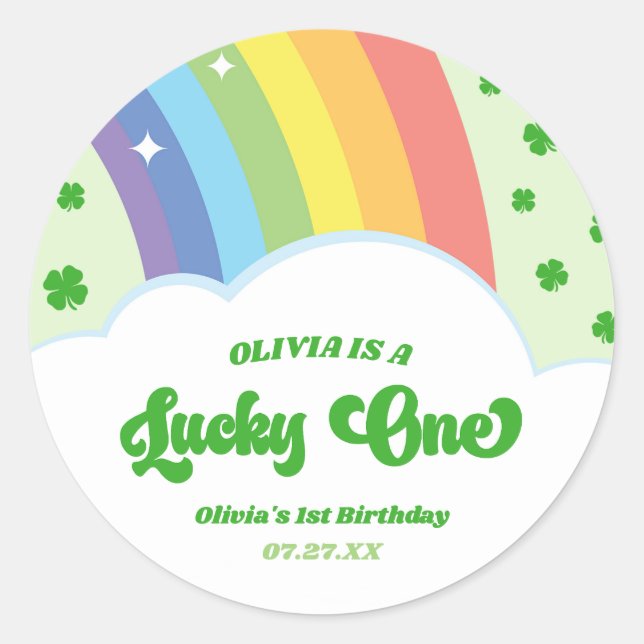 Sticker Rond Lucky One Lucky Charm Rainbow 1er Anniversaire (Devant)