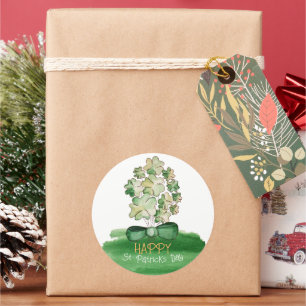 Sticker Rond Lucky Shamrock Clover Watercolor Art