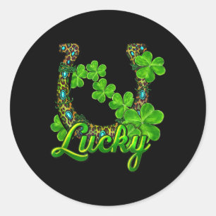Sticker Rond Lucky Shamrock Horseshoe Funny Horse St patrick D