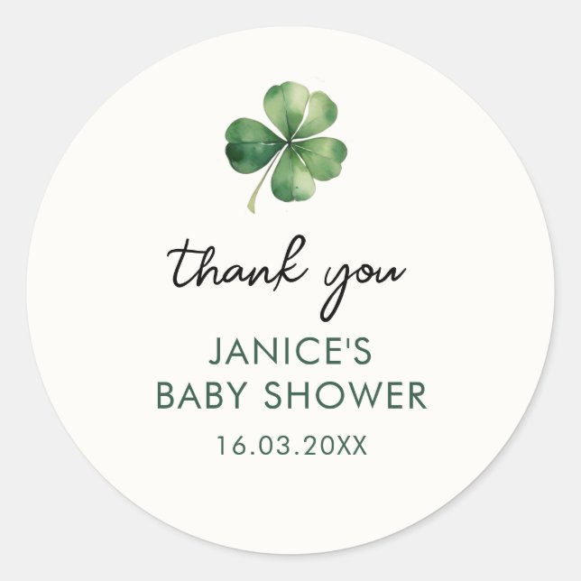 Sticker Rond Lucky Shamrock St. Patrick's Day Baby shower (Devant)