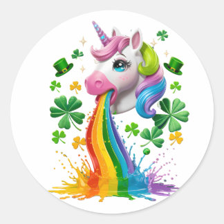 Sticker Rond Lucky Unicorn Shamrock Jour de la Saint Patrick Le