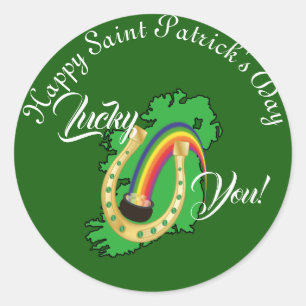 Sticker Rond Lucky You Irlande Saint Patrick's Day Pot Of Gold