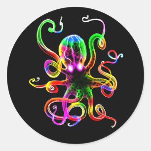 Sticker Rond Lueur de Kraken d'arc-en-ciel