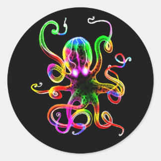 Sticker Rond Lueur de Kraken d'arc-en-ciel
