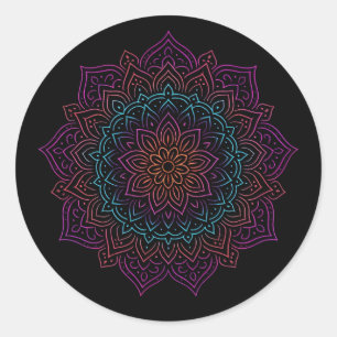 Sticker Rond Lueur de Mandala Néon – Motif Vintage Éthéré