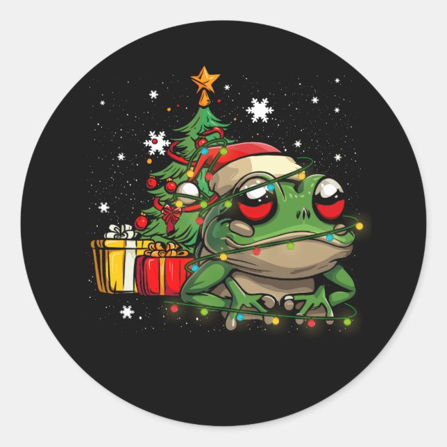 Sticker Rond Lueurs de Noël de l'amant de grenouille Arbre Sant (Devant)