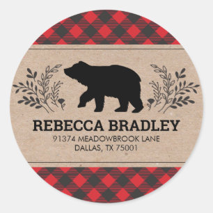 Sticker Rond Lumberjack Rustique Buffalo Plaid Adresse de retou