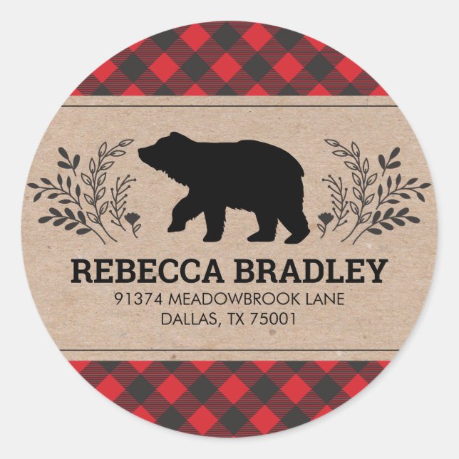 Sticker Rond Lumberjack Rustique Buffalo Plaid Adresse de retou (Devant)