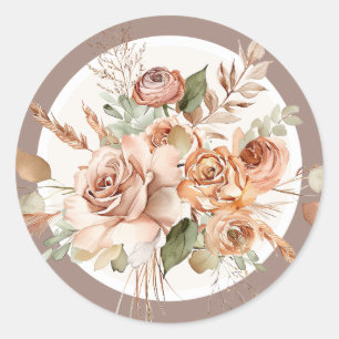 Sticker Rond Lumière Terre Tone Floral Russe Boho Aquarelle