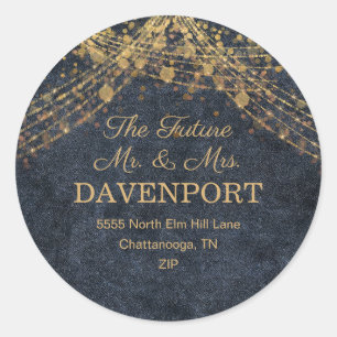 Sticker Rond Lumières à cordes d'or bleu marine