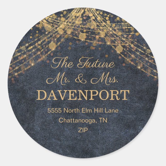 Sticker Rond Lumières à cordes d'or bleu marine (Devant)