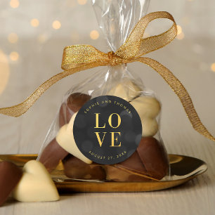 Sticker Rond Lumières Bokeh Sombres Faux Amour Doré