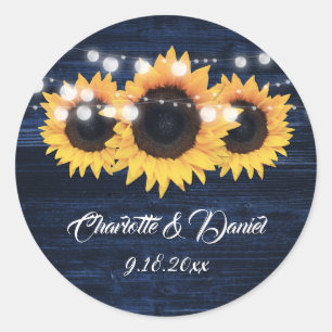 Sticker Rond Lumières de Chaîne en Bois Bleu Marine Tournesol M