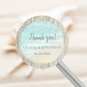 Sticker Rond Lumières de corde en bois rustique mariage plage 