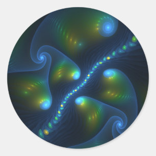 Sticker Rond Lumières de fantaisie Abstrait Bleu Vert Jaune Fra
