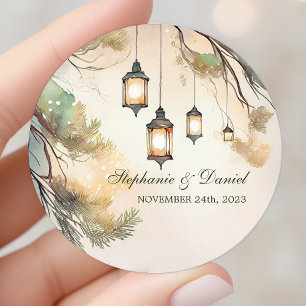Sticker Rond Lumières de Lanterne Botanique d'Arbre Rustique po
