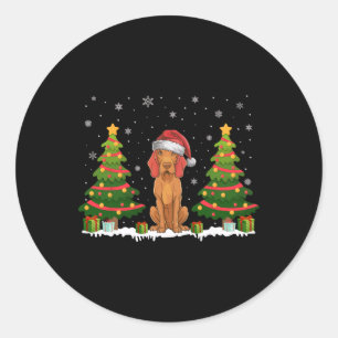 Sticker Rond Lumières de l'arbre de Noël Vizsla Chien Santa Hat