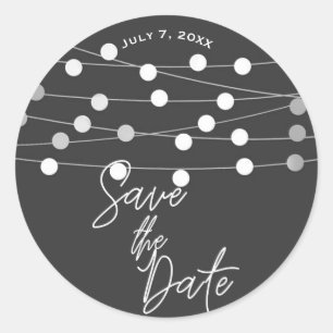 Sticker Rond Lumières de mariage grises argentées à cordes Enre