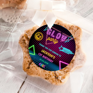 Sticker Rond Lumières de Neon lumineux Merci fête d'anniversair