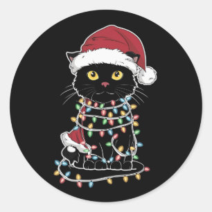 Sticker Rond Lumières de Noël Amoureux de les chats amusantes