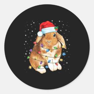 Sticker Rond Lumières de Noël de Lapin Chapeau de Père Noël Xma