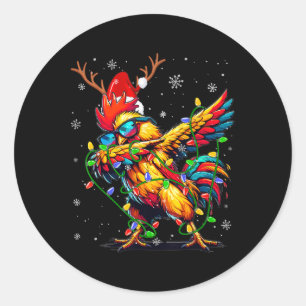 Sticker Rond Lumières de Noël drôles Poule Santa Dabbing Noël