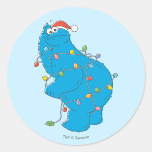 Sticker Rond Lumières de Noël du Monstre de Cookies vintages